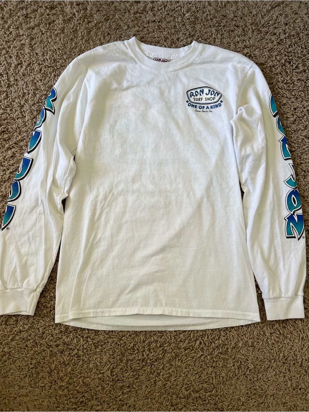 New Ron Jon Surf Shop Cocoa Beach FL T-Shirt White Adult S Cotton Long Sleeve
